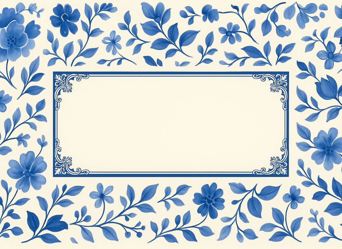 Decorative card with blue floral pattern on a white background